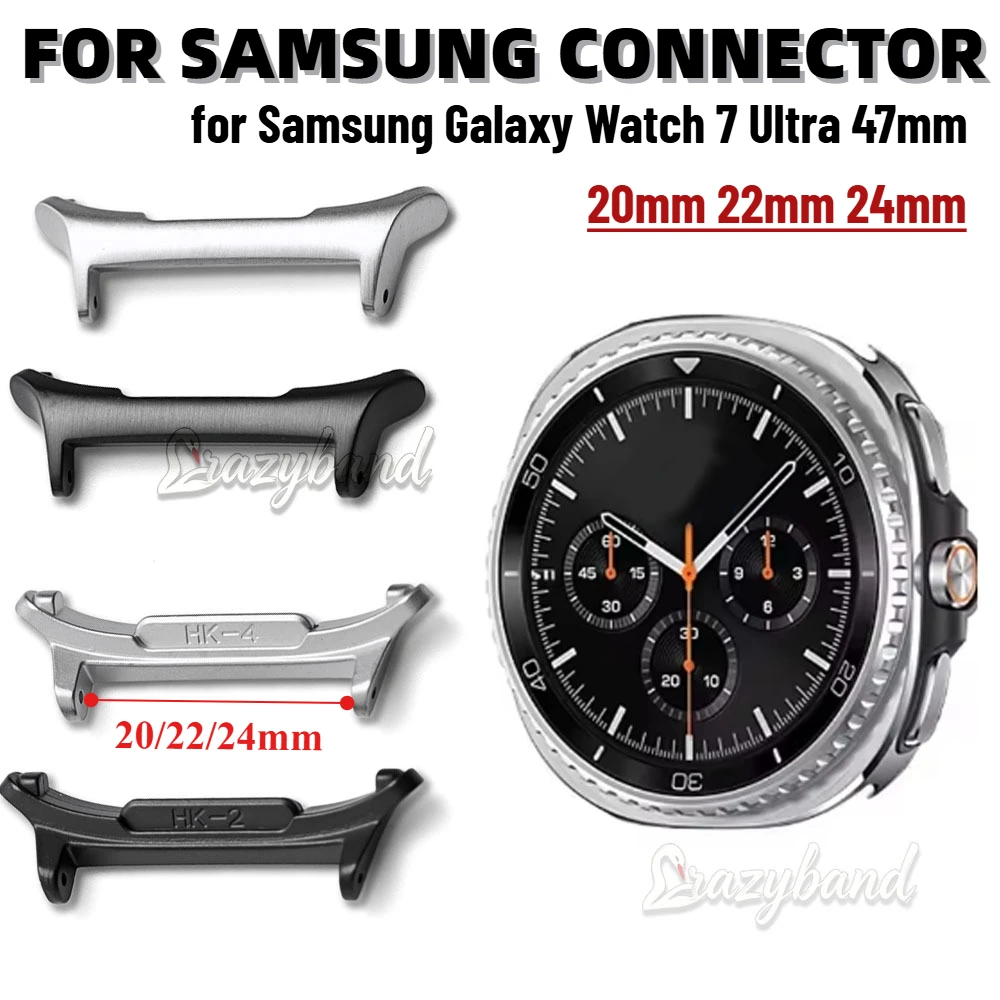 1pair Stainless Steel Connector for Samsung Galaxy Watch 7 Ultra 47mm Watchband for Leather Strap Adapter 20mm 22mm 24mm Black