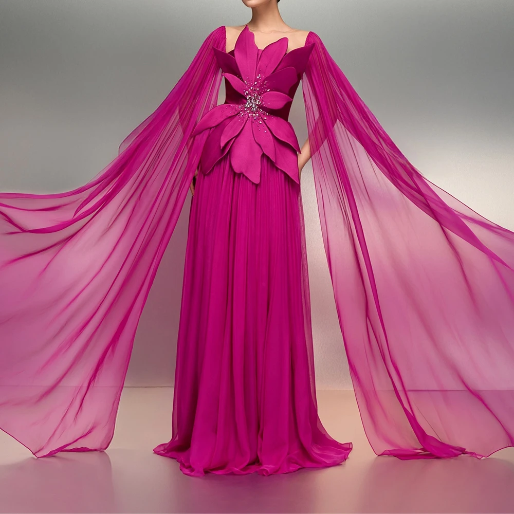Abiti da sera a trapezio personalizzati Abito da ballo senza maniche con colletto quadrato lungo fino al pavimento Abito da festa drappeggiato con fiori di cristallo alla moda