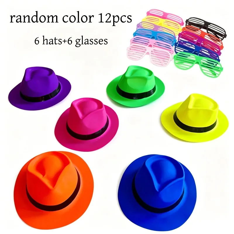 12 randomly colored fashionable party hats and decorative glasses, perfect for weddings, birthdays, parties, Halloween