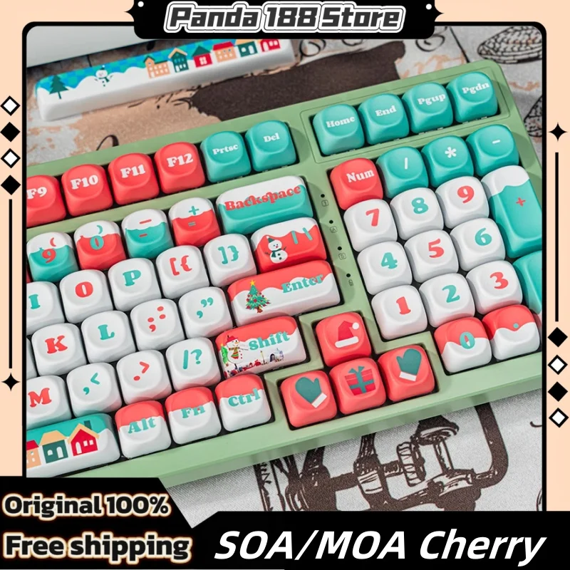 

Колпачки для клавиш с рождественской тематикой, 135 клавиш, профиль Soa/Moo Cherry, Pbt, термосублимация, индивидуальная клавиатура, персонализированные колпачки для клавиш с героями мультфильмов