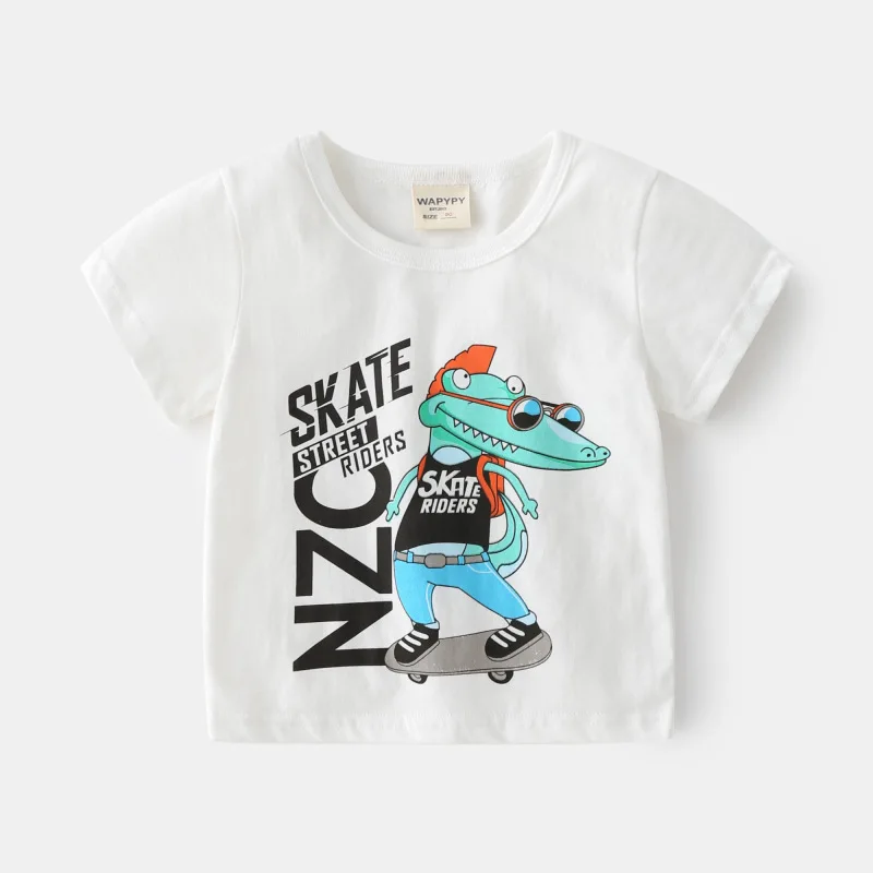 4 Pieces Per Pack Summer Baby Boy Cotton Clothes Children Cartoon Dinosaur Printed Shore Sleeve T-shirts Kid Breathable Top