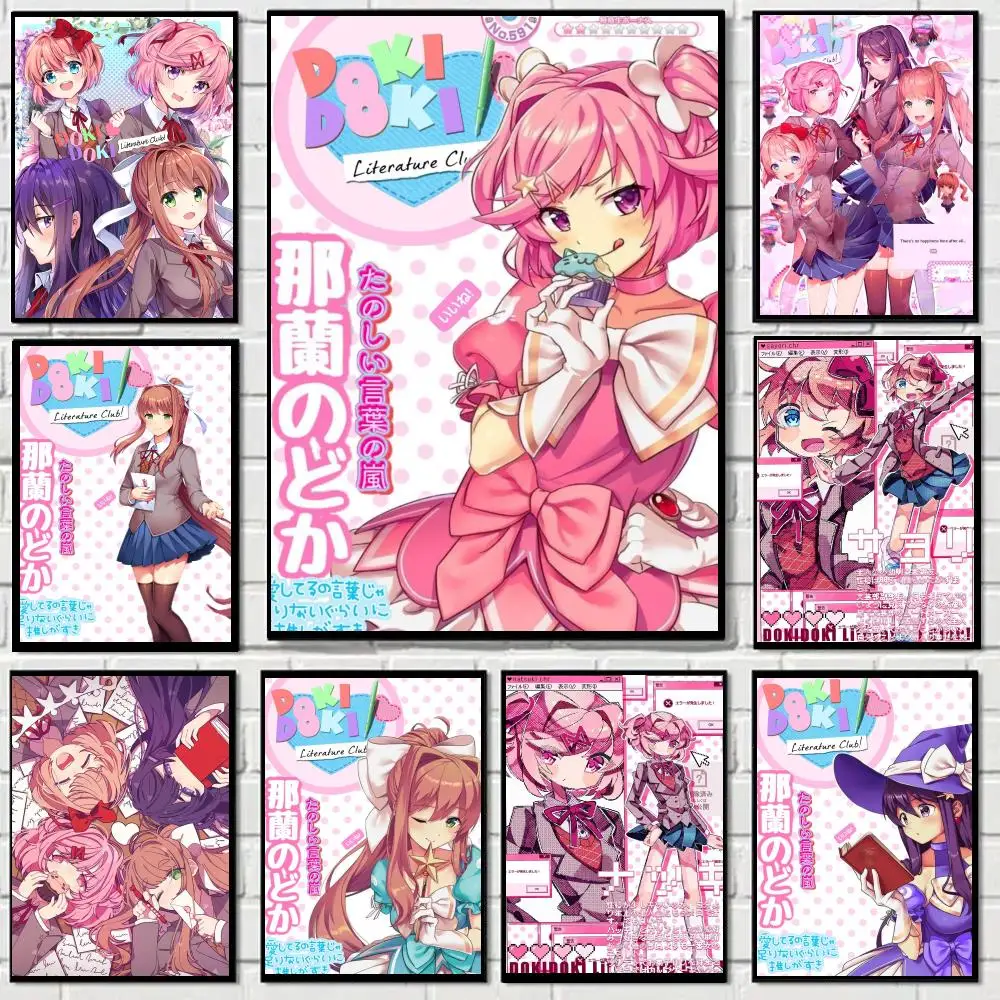 Doki Doki Literature Club game Poster Self-adhesive Decal Living Room Bedroom Party Bar Decor Moisture-proof Fade-resistant