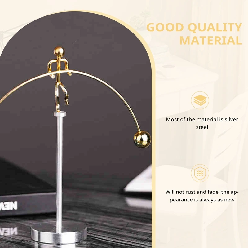 Steel Physics Toy Art Balance Toy Balancing Decompressive Science Psychology Office Toy for Desk Decor Gold-SPMI