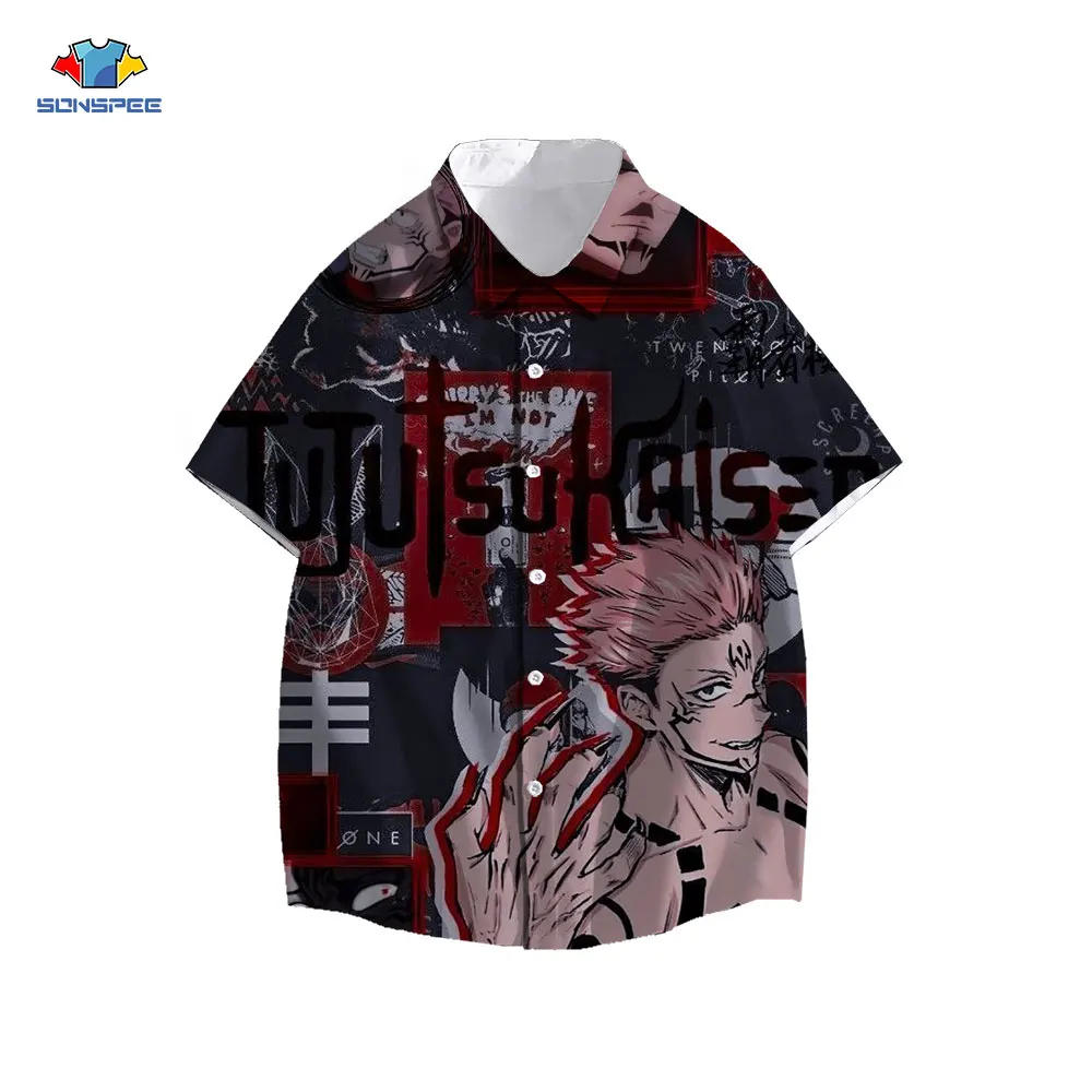 SONSPEE Anime Jujutsu Kaisen Hawaiian Shirt Harajuku Print Men Women Short Sleeve Streetwear Summer Hip Hop Beach Oversize Top