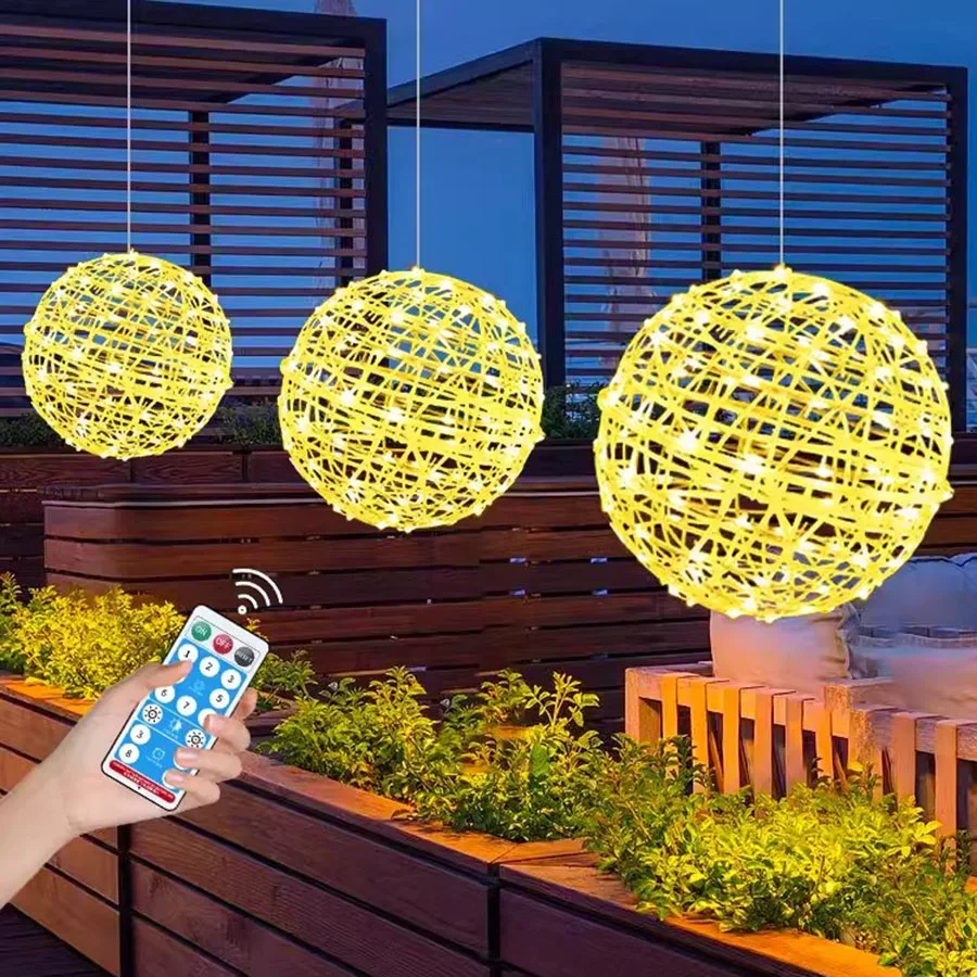 

Dia20/30CM Outdoor Solar Powered Globe Hanging String Lights Waterproof Landscape Solar Rattan Ball Globe Fairy String Light