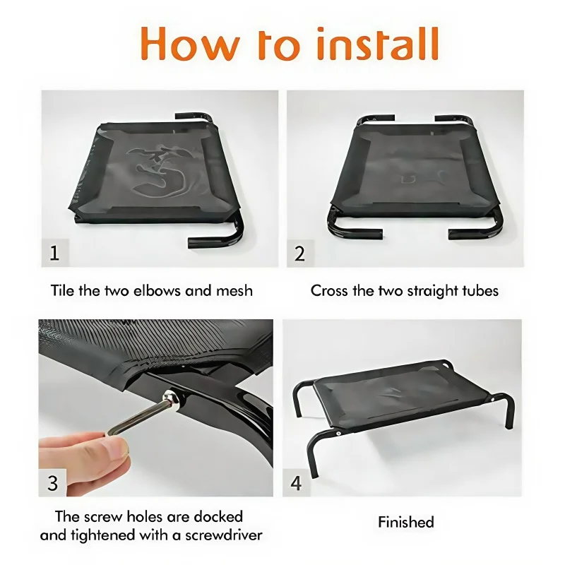 سرير كلب مرتفع مقاوم للماء مع أقدام مضادة للانزلاق، شبكة قابلة للتنفس وقابلة للغسل في الأماكن المغلقة/الخارجية لسرير أريكة الحيوانات الأليفة للتخييم والقطط