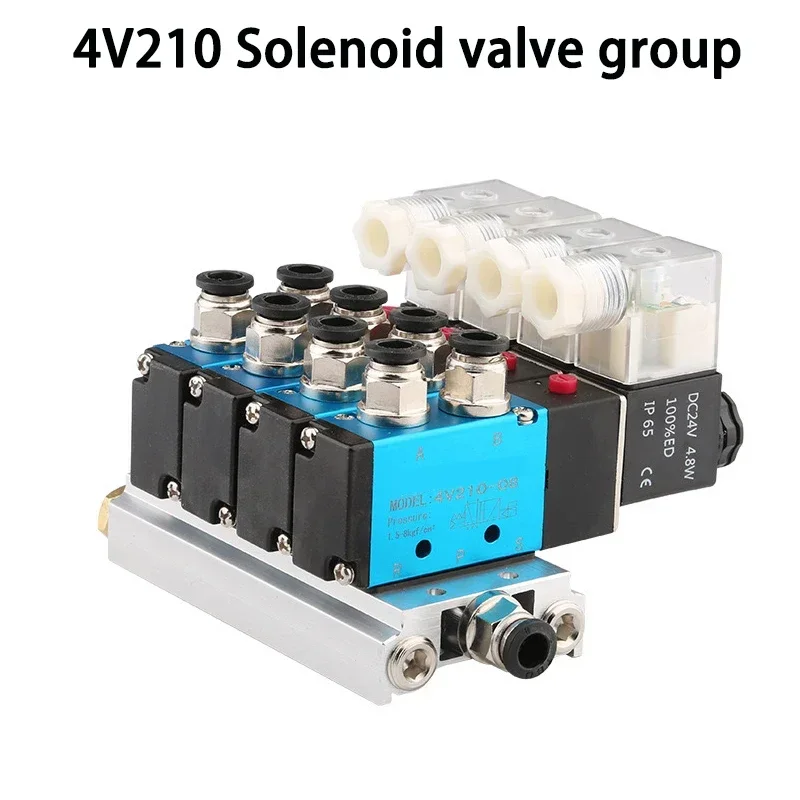 Pneumatic 4V210-08 Solenoid Magnetic Valve Block Muffler Fitting Base Multi Way Manifold Stations 12/24V 110/220V 6mm 8mm Hose