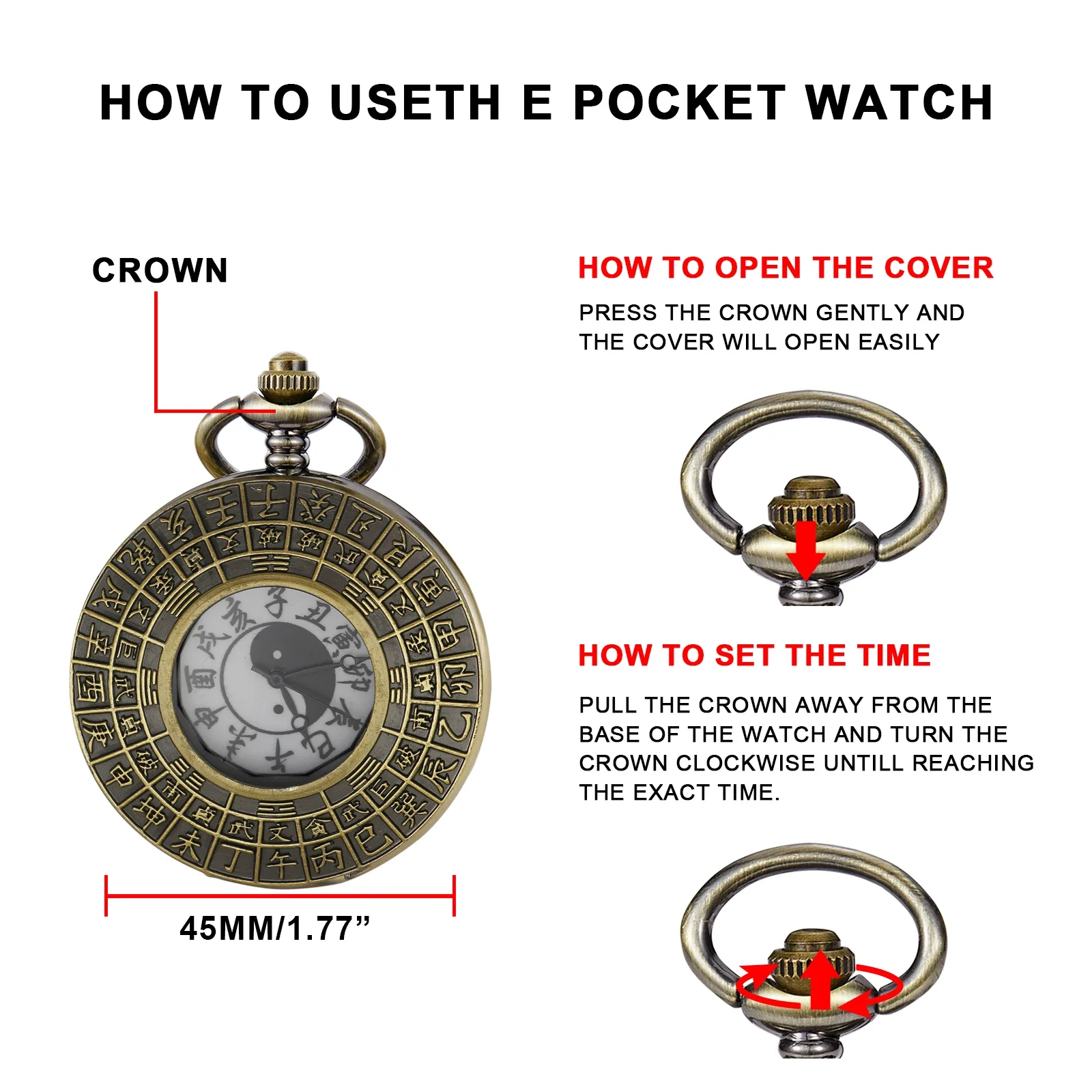 الرجعية باغوا تاي تشي يين ويانغ الصينية الكونغ فو شارة ساعة جيب كوارتز قلادة ساعة Steampunk الرجال والنساء الهدايا