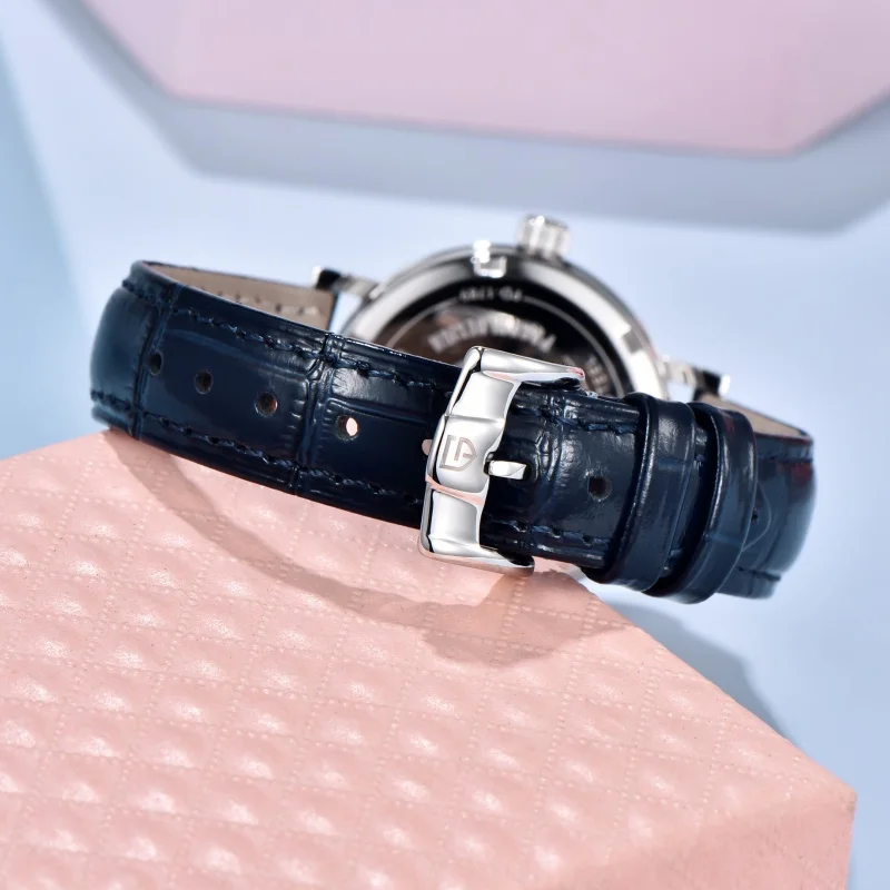 PAGANI DESIGN 1789 Reloj de cuarzo para mujer con esfera elegante con conjunto de diamantes, resistente al agua hasta 50M, calendario de cristal de zafiro, fase lunar, reloj para mujer