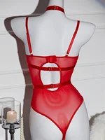 Women's Mesh PU Leather Bodysuits Sleeveless Halter Hollow Out Leotard Body Top Jumpsuits for Party Club - Image 6