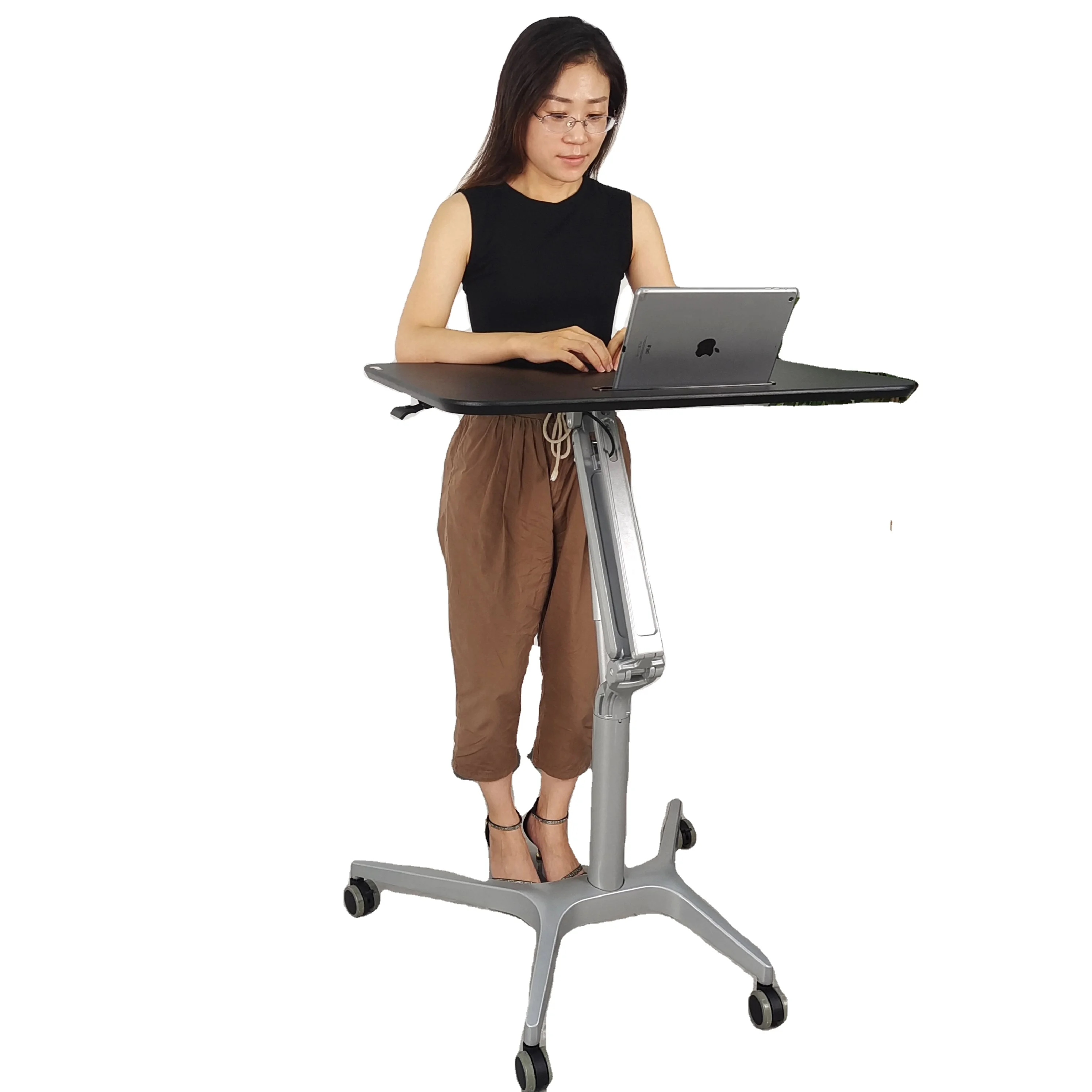 Mobile Work Station Gas-Lift Sit Stand Desk for Home Office or Compact Space