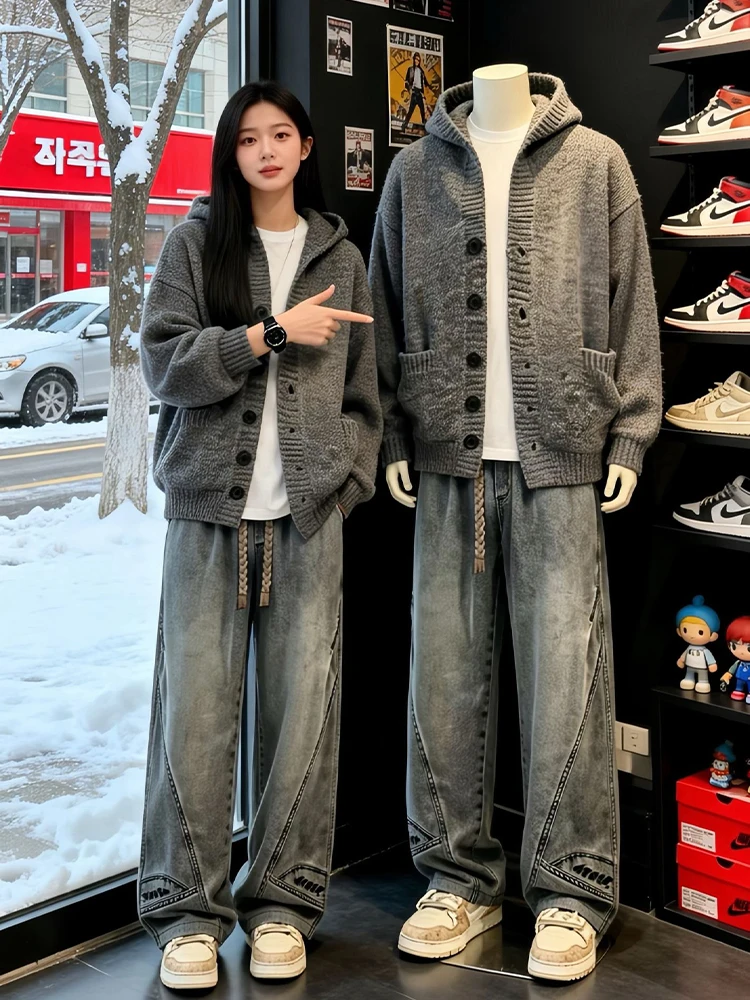 

Мужской зимний утепленный кардиган-свитер Deep ey American Sle с капюшоном, высококачественный вязаный свитер большого размера