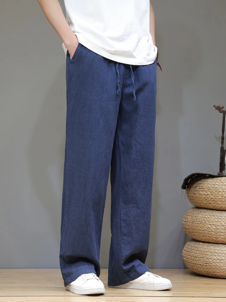 

Мужские повседневные летние тонкие льняные брюки свободного кроя, прямые, широкие, дышащие, из хлопка и льна