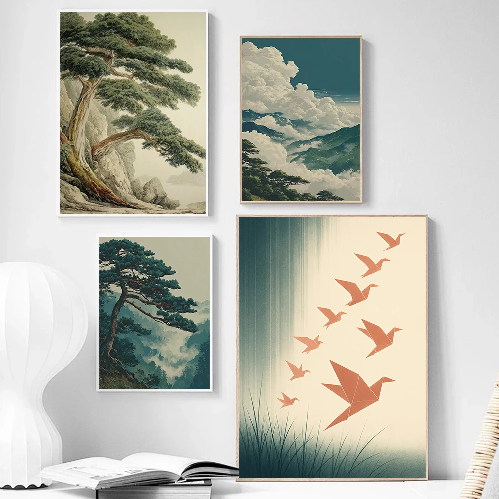 1pc frameless Canvas Painting Green Nature Deep Woods Forest Tree Trunk Posters Ancient Pine Tree Prints Canvas Painting Wall Ar