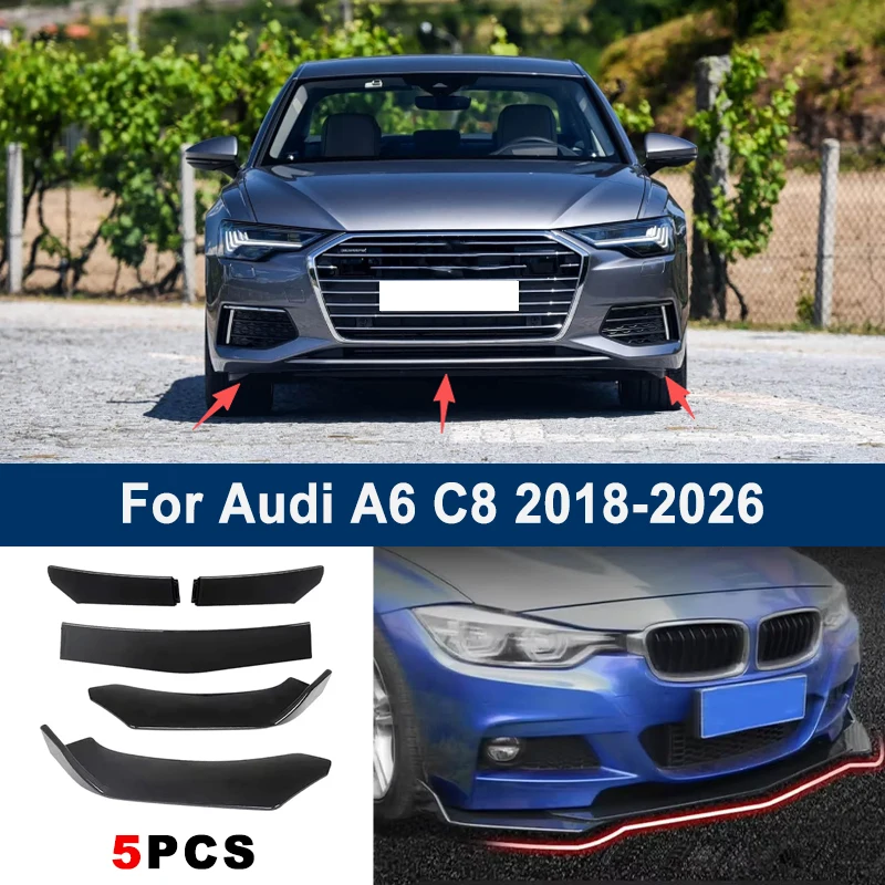 

Adjustable 5Pcs Sectional Front Spoiler Lip For Audi A6 C8 2018-2026 Front Bumper Splitter Car Exterior Sport Body Kit