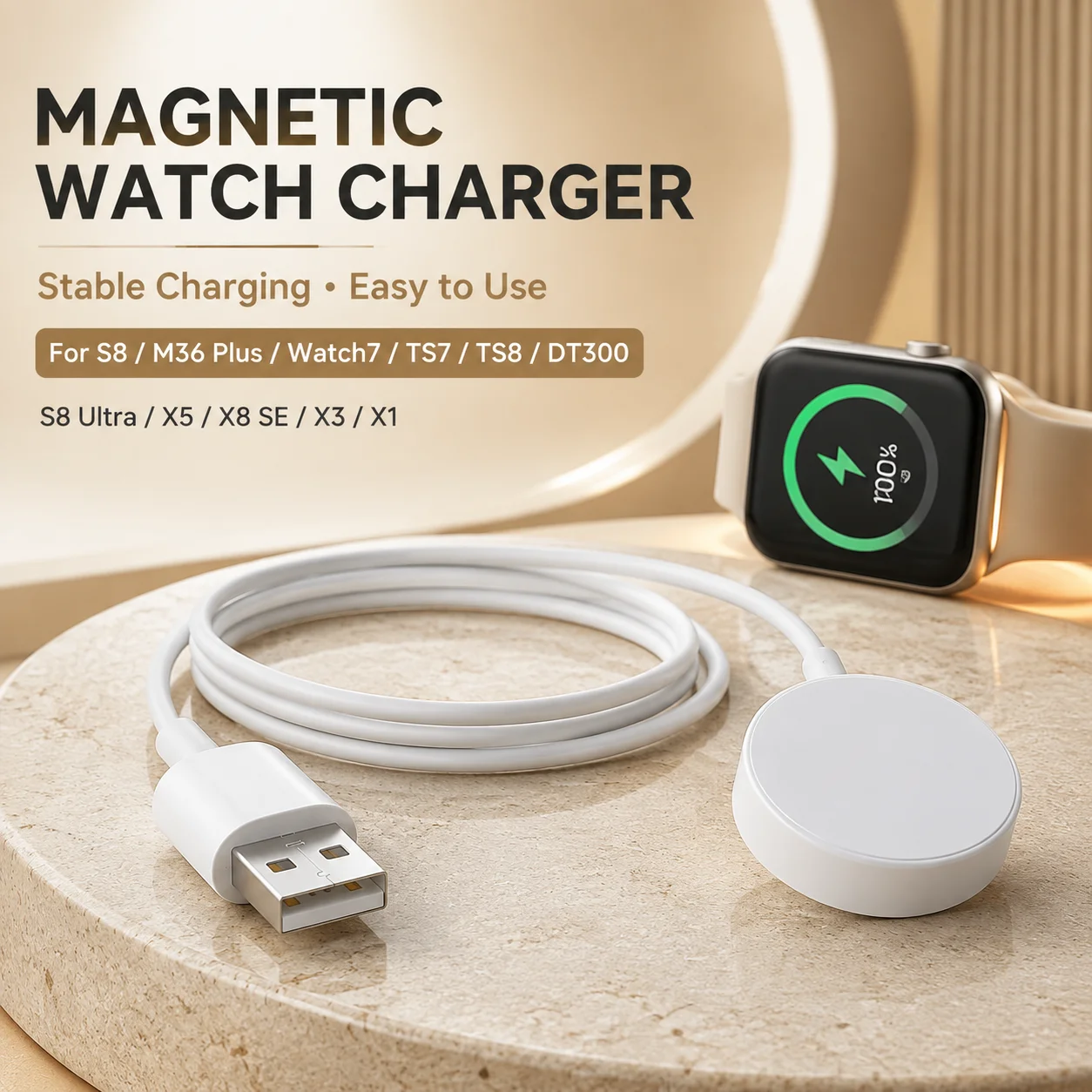 Magnetic Charging Cable For S9/S8/M36 Plus/Watch7/TS7/TS8/DT300/X8 SE, Universal Wireless Charger for Multiple Smartwatch Models