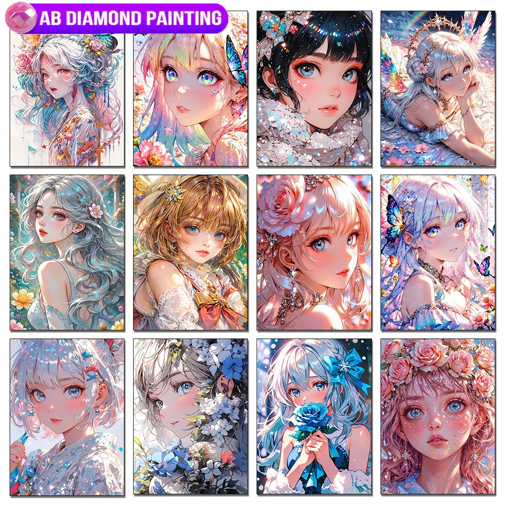 AB Diamond Painting Cartoon Anime Girl Diamond Mosaic Embroidery Art New Style DIY Flower Girl Hobby Gem Cross Stitch Kit