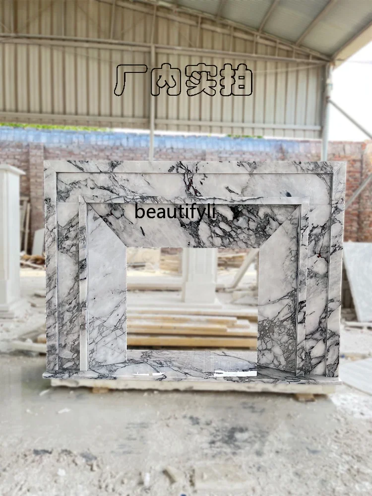 D80 D071  Marble Fireplace French Style Arabescato Stone Villa Living Room Curio Cabinet Simple Fireplace