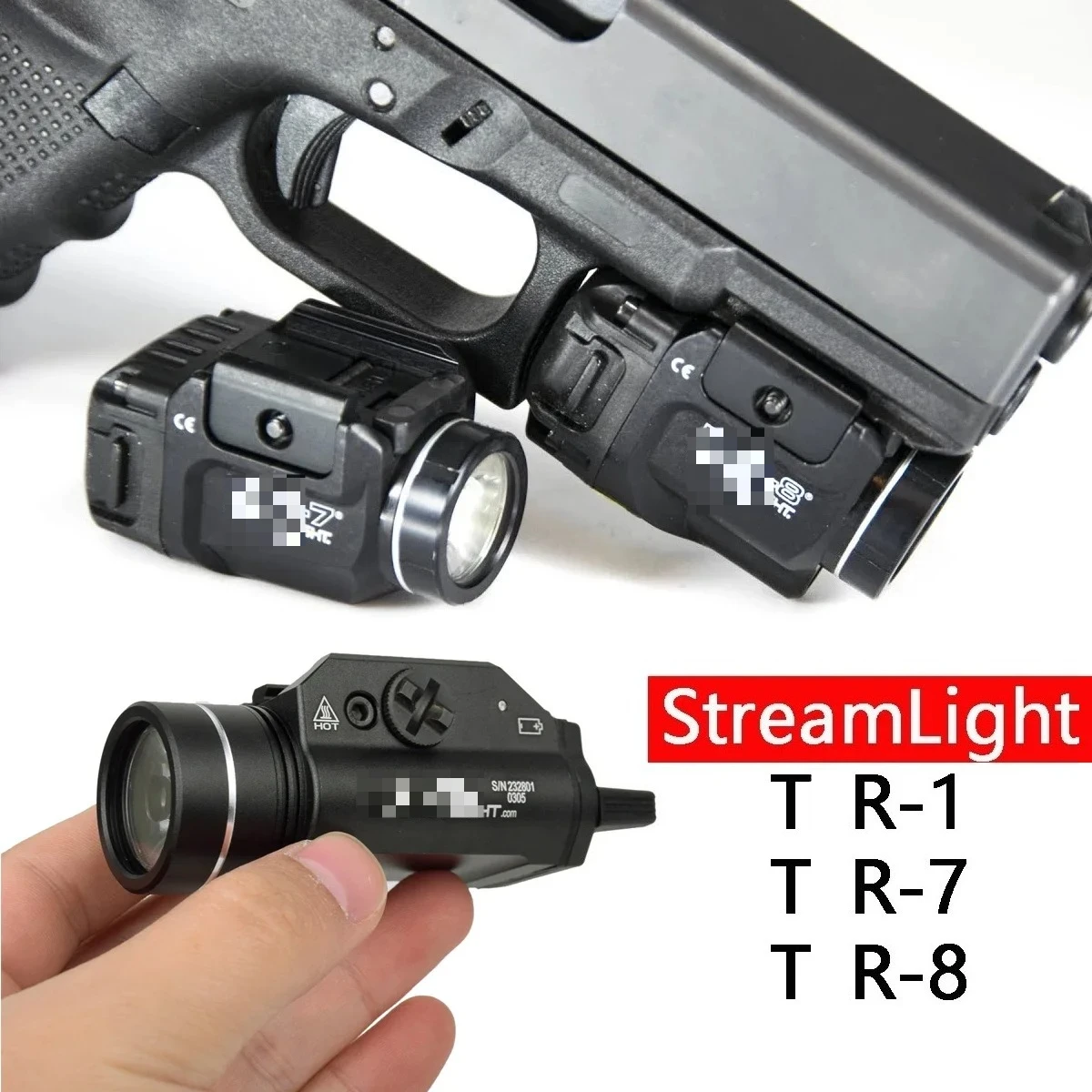 

Streamlight 1000 Lumens TR1 TR7 TR8 Scout Light For Glock 17 18C 19 22 1911 Taurus 20mm Rail Weaponlight LED Strobe Light