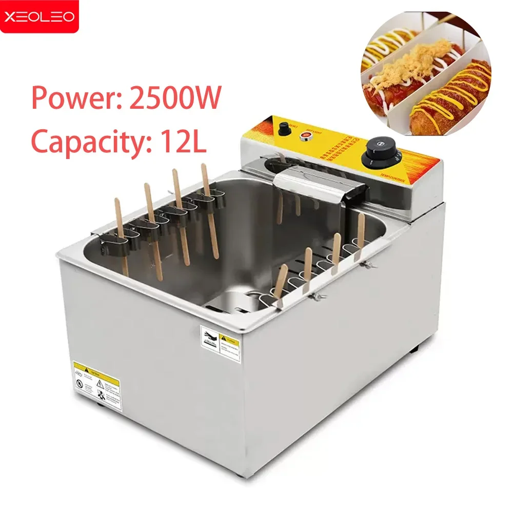 XEOLEO C﻿ommercial Electric Fryer 12L Cheese Hot Dog Fryer Cheese Hot Dog Stick/Korean Kitchen Restaurant Fryer ﻿Stainless Steel