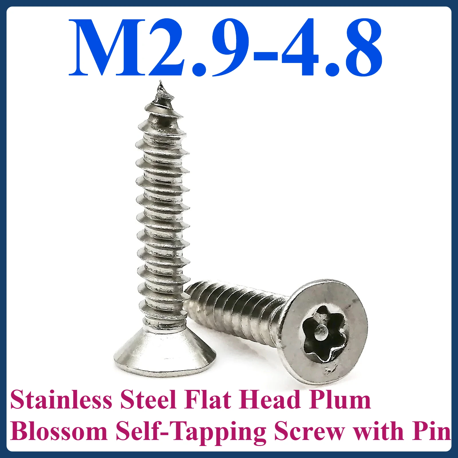 

M2.9 M 3.5 M3.9 M4.8 304 Stainless Steel Flat Head Plum Blossom Tapping Screws with Pin