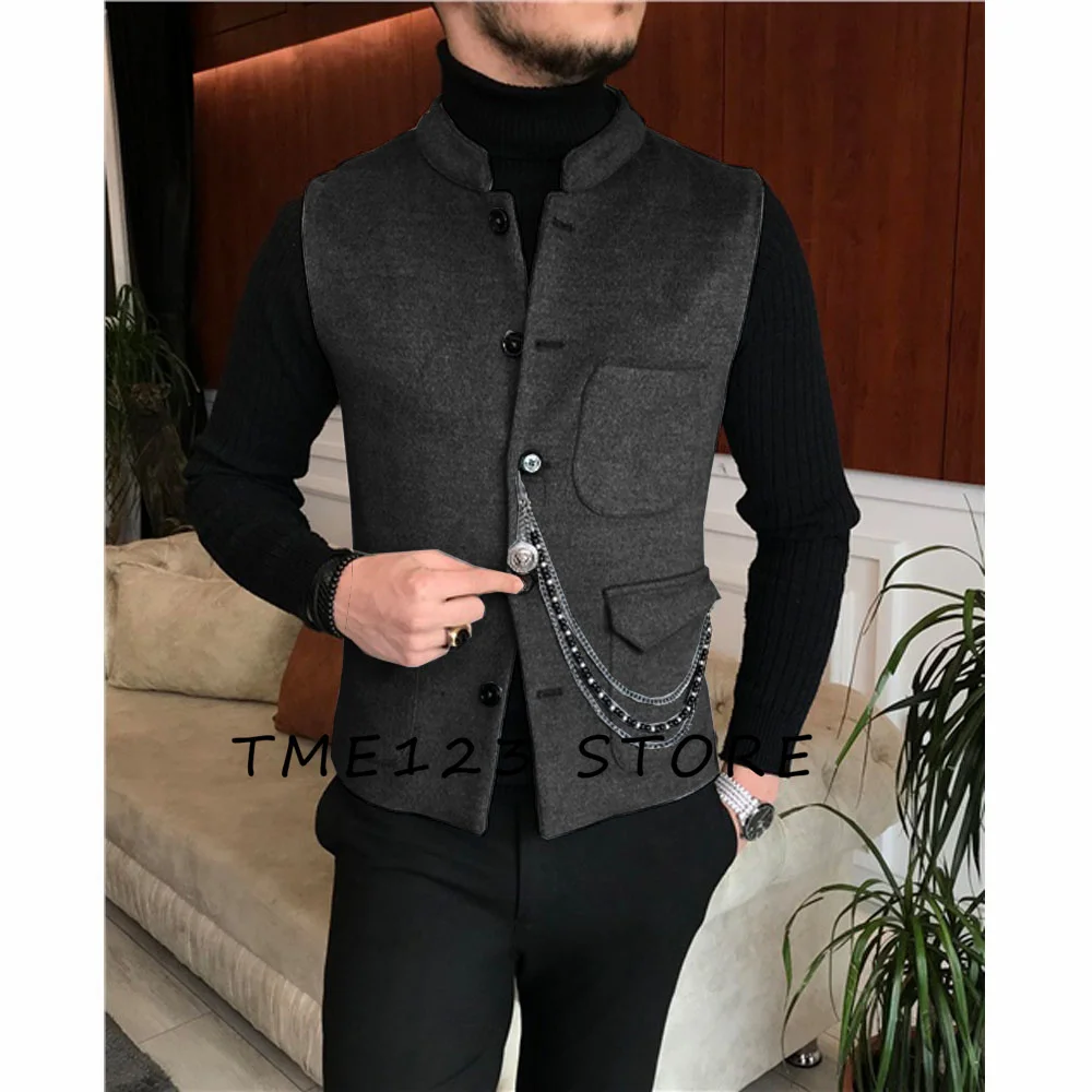 New Men\'s Wool Vest Suit Vest Slim Single breasted Designer Brand Sleeveless Formal Coat Top Adult Dress Tuxedo 2023