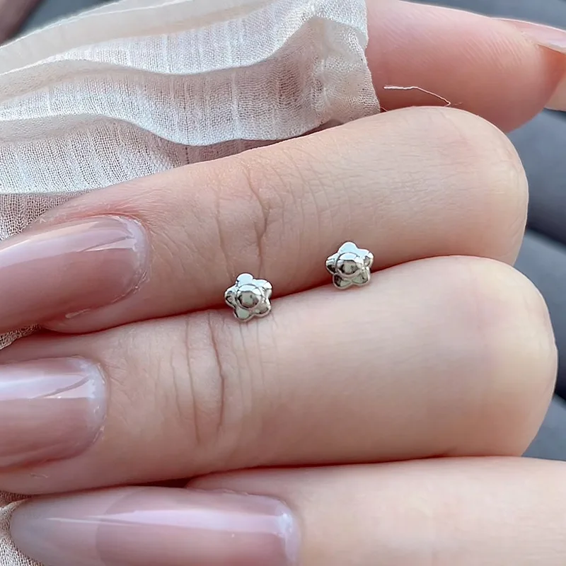 

925 Sterling Silver Korean Version Geometric Mini Flower Stud Earring for Women Fine Jewelry High Luxury Vintage Accessories