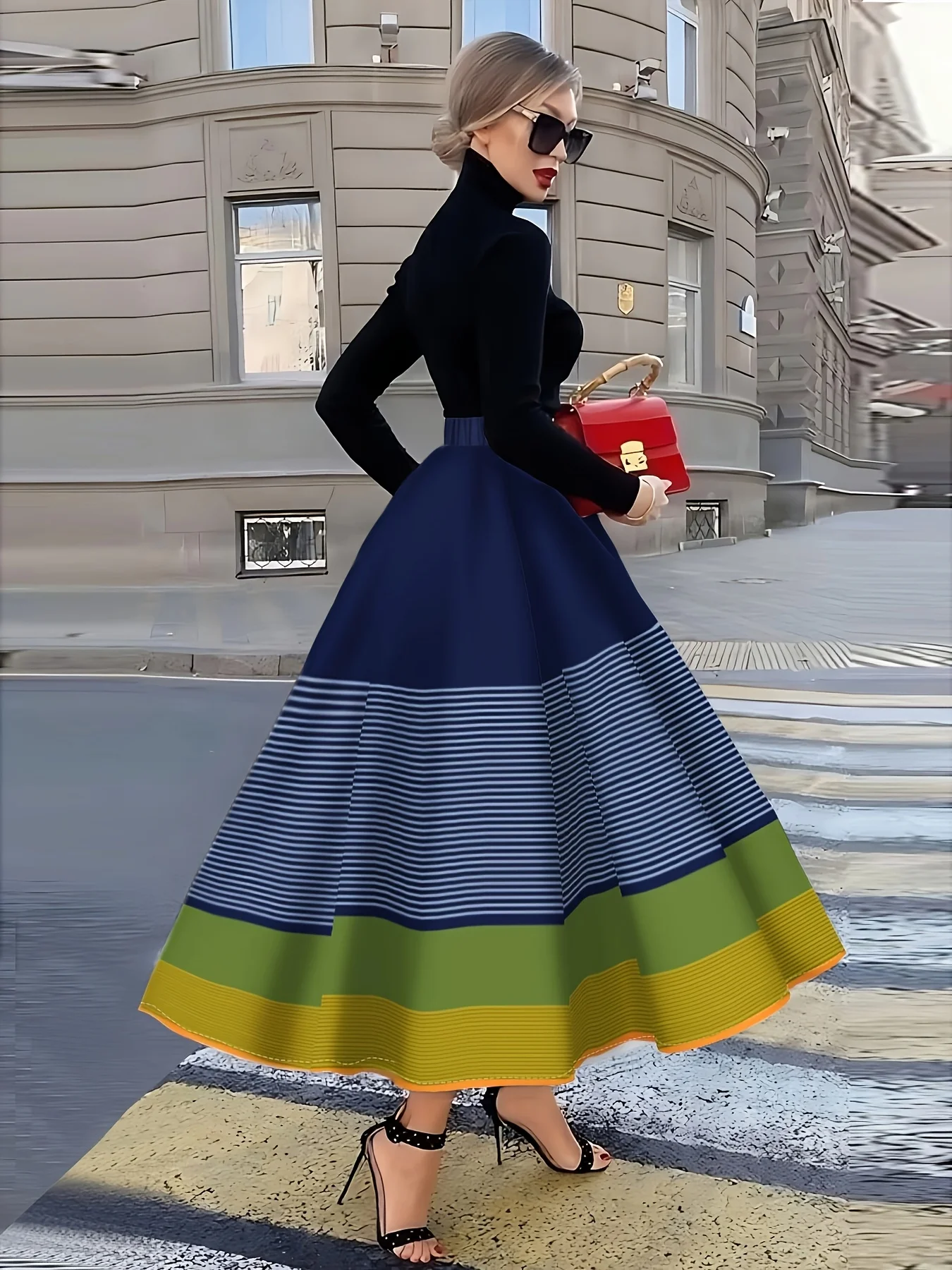 Printed Design Four season striped color block pattern skirt vacation style half skirt