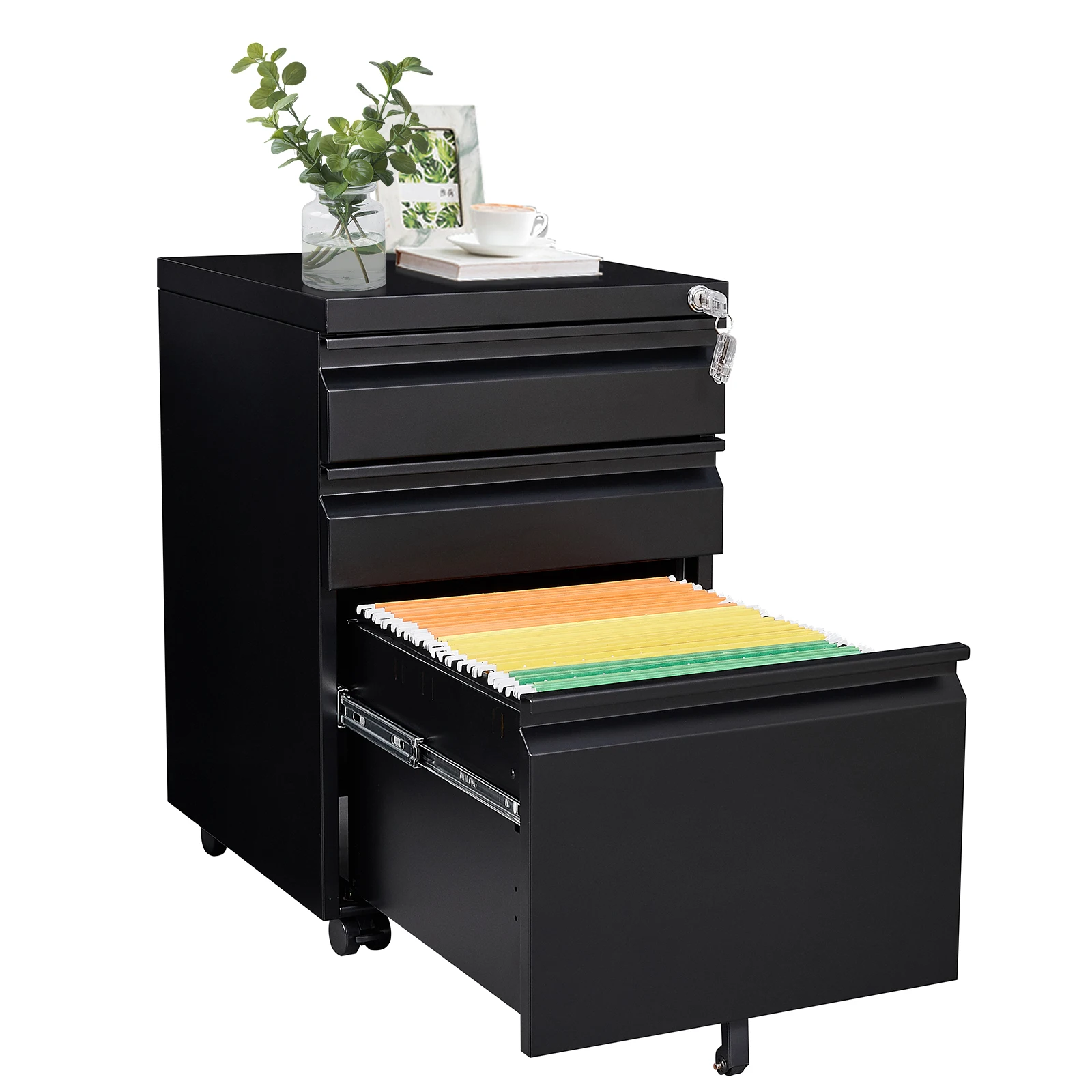 خزانة ملفات متنقلة معدنية ذات 3 أدراج مع قفل للحروف/A4/الحجم القانوني تحت المكتب وخزانة دوارة للمكتب المنزلي #3