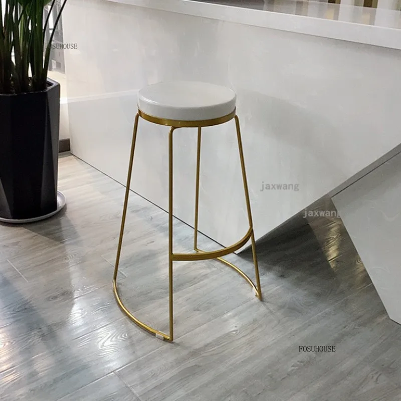

Nordic Designer Bar Chair for Household Wrought Iron Bar Chairs for Kitchen Furniture High-end Hotel Front Desk High Bar Stools