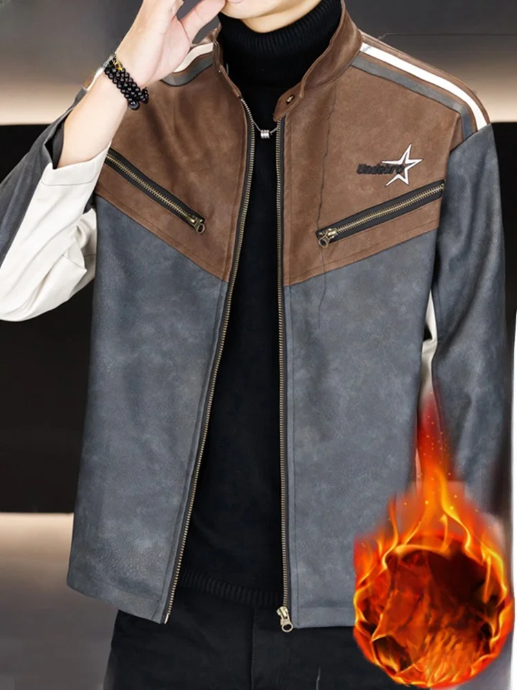 

TUCANO Men's Faionable Genuine Leather Jaet Autumn Winter New Sle Zipper Closure Warmth Windproof Thiened eepskin Coat