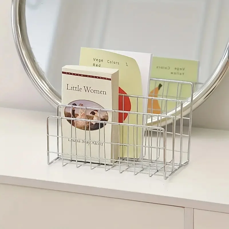 

1Pcs Three-tier Iron Hollow Magazine Bookshelf Newspaper Storage Holder Organiser Book Rack Home Shelf Storage Basket