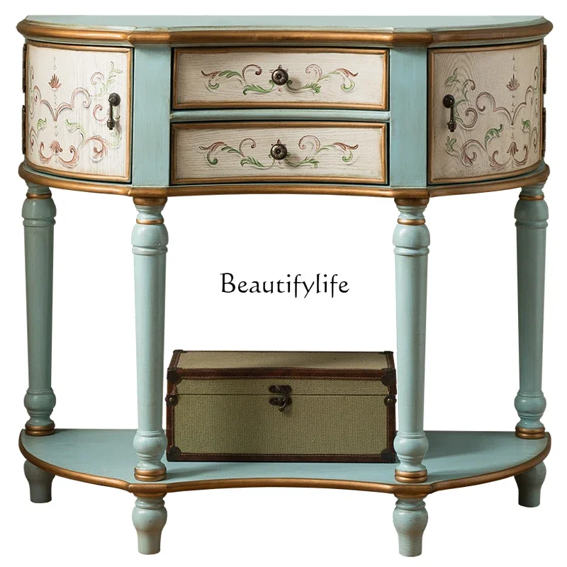 

pg46American entrance cabinet retro painted entrance rack European semi-circular curved shelf against the wall
