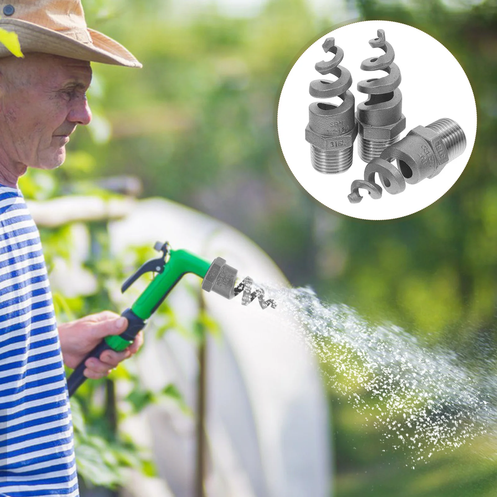 

3Pcs Stainless Steel Spiral Cone Atomizing Nozzle Male Thread Fireproof Spray for Garden Cooling Lawn Washing Male Thread Nozzle