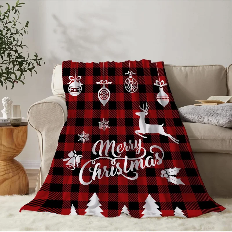 

Christmas decoration blanket, red checkered soft and comfortable flannel. I am a living room cushion blanket 60INX50IN