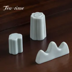 Handmade Misty Blue Porcelain Lid Holder Purple Sand Pot Cover Stand Coaster Gaiwan Lid Bracket Tea Pet Tea Ceremony Accessories