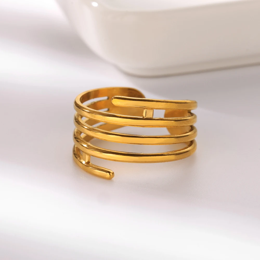 Multi-layer Wrap Rings for Women Gold Color Opening Stainless Steel Ring Vintage Female Minimalist Jewelry Finger Accessories