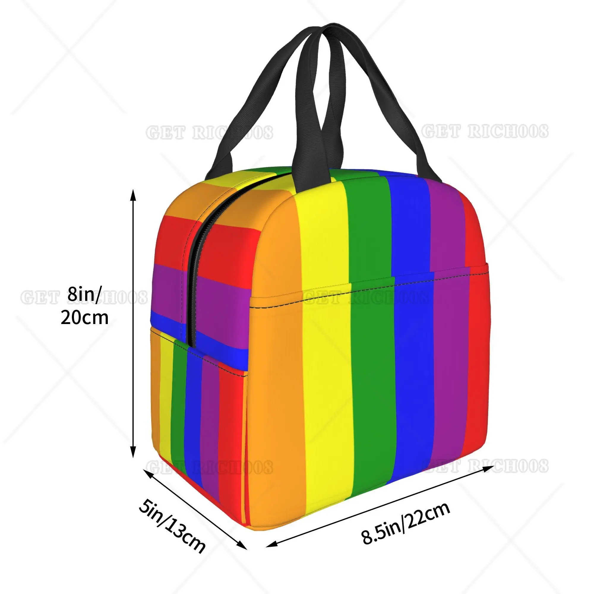 Love Rainbow Lbgt Lunch Bag Kolorowa torba na lunch w paski Mała dla mężczyzn Kobiety Piknik na świeżym powietrzu Praca Szkoła Torba na lunch Izolowana