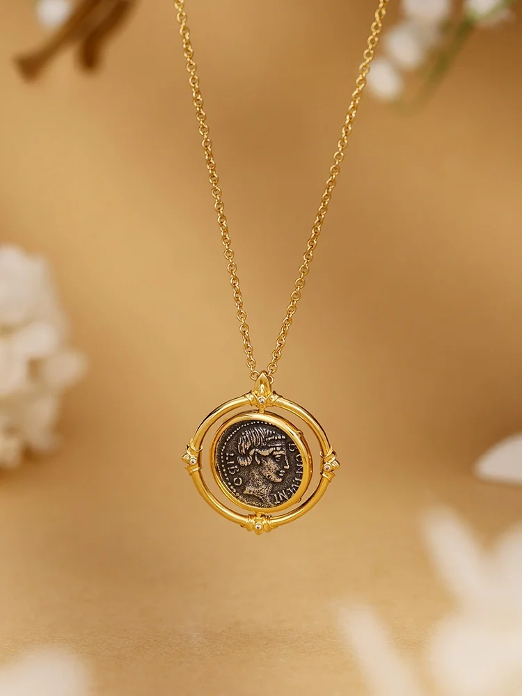 Ancient Roman lucky goddess coin necklace retro 925 silver coin coin necklace sweater chain