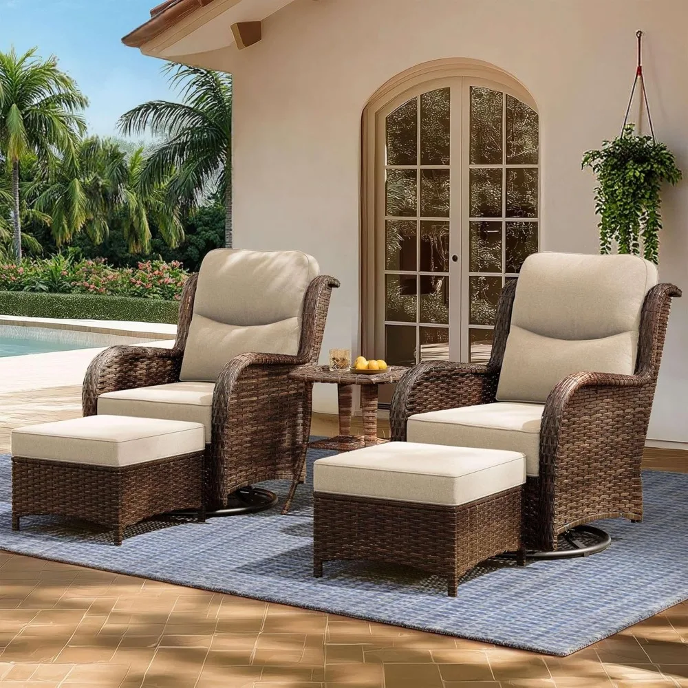 

Luxury Patio Furniture Set with 6Inch Thick Cushions,High Back Outdoor Swivel Rocker Chairs and Ottoman,5-Piece Conversation Set