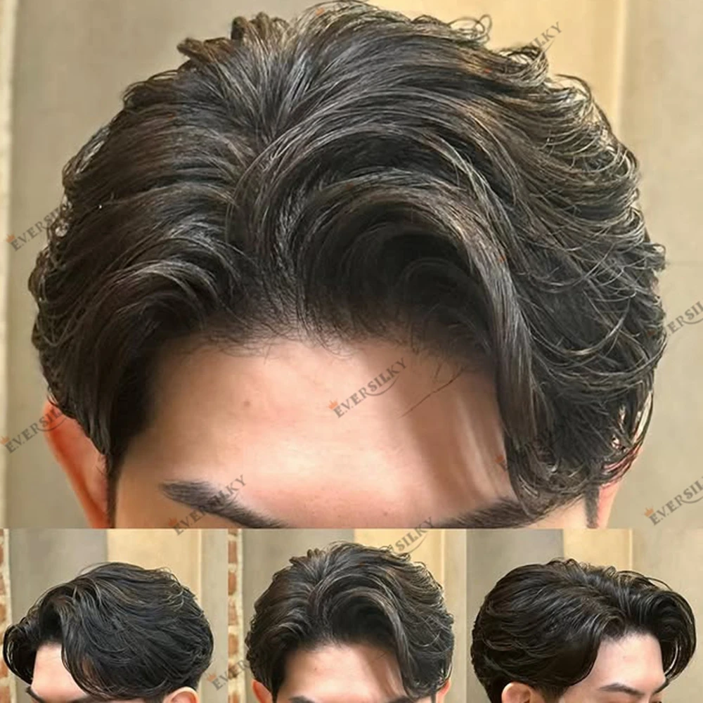 

Натуральный/отключенный черный, 100% человеческие волосы, мужской протез, парик, супер прочный, 0,12 мм, кожа, полиуретановая основа 1B 1B20 1B50, замена седых волос