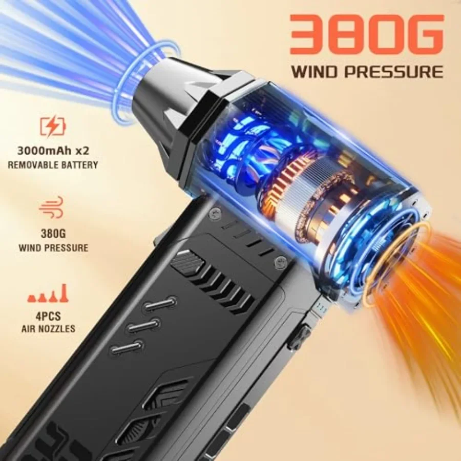 Air Duster 250000 U/min Electeic Air Duster Austauschbare Batterien 2 Stück Langlebiges kabelloses Mini-Gebläse 3 Gänge einstellbar Kabellos ai