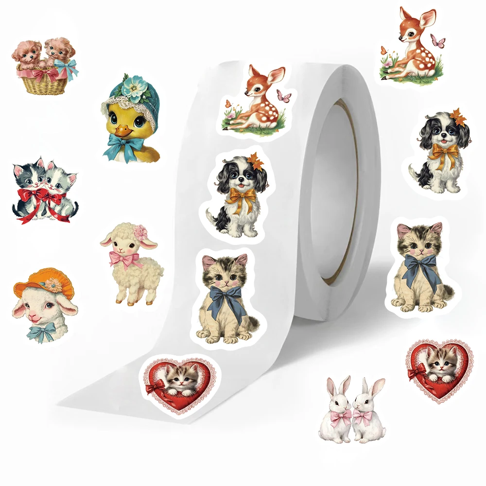 500pcs/roll Retro Animal Stickers Dog Fawn Cat Phone Guitar Laptop Notebook Suitcase Rolling Sticker Pirate Sea Life Snowflake