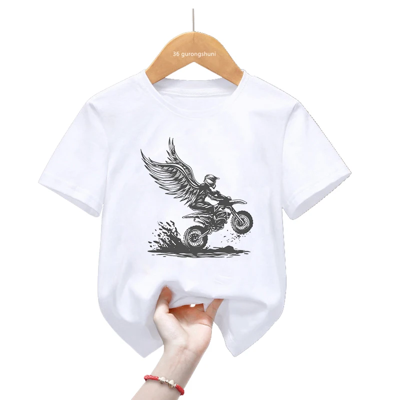 

Angel Motorcycle Motocross Rider Printed T Shirt For Girls/Boys Funny Cool Children'S Clothing Summer Fashion T-Shirt