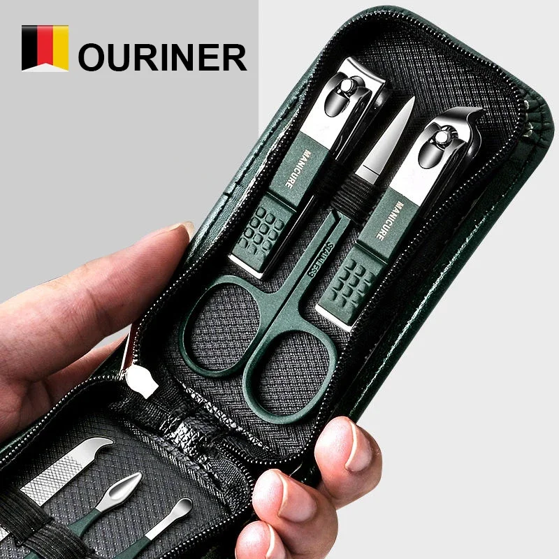 Ouriner New 6 Pcs Portable Luxury Manicure Sets Pedicure Kits Bright Black Nail Clipper Set Personal Care Tools Eyebrow Scissors