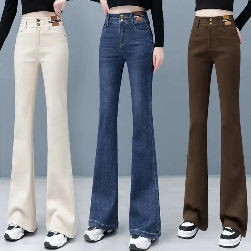 

High Waist Flared Jeans Women's Spring Autumn New Sle Cotton Stretch Denim Bootcut Pants Long Trousers Bla Cool Feeling