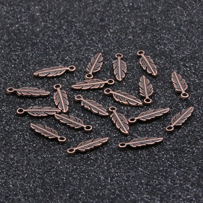 80pcs 5*15mm 9 Color Wholesale MINI Feather Charms New Metal Zinc Alloy Animal Pendant DIY Handmade Craft Makings