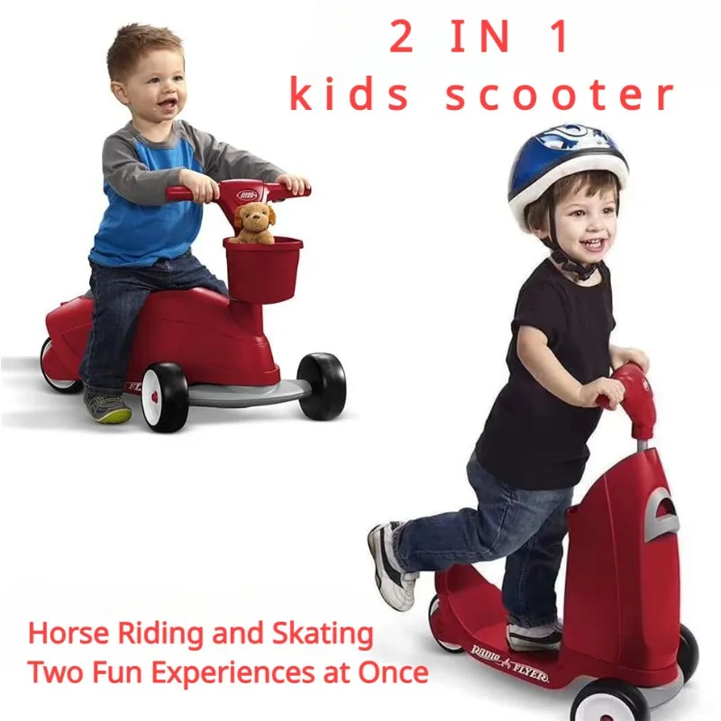 2-in 1 Baby Ski Balance Bike 3 Wheels Toddler Scooter for Children Toddler Scooter or Ride On Birthday Gift for Boys Girls 