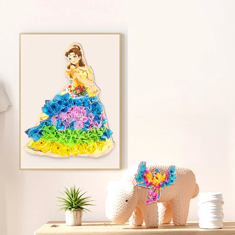 DIY Craft Kits Handmade Princess Dress 3D Pasted Painting Creative Toys Dress Up Doll With Colorful Princess Dress For Kids Gift