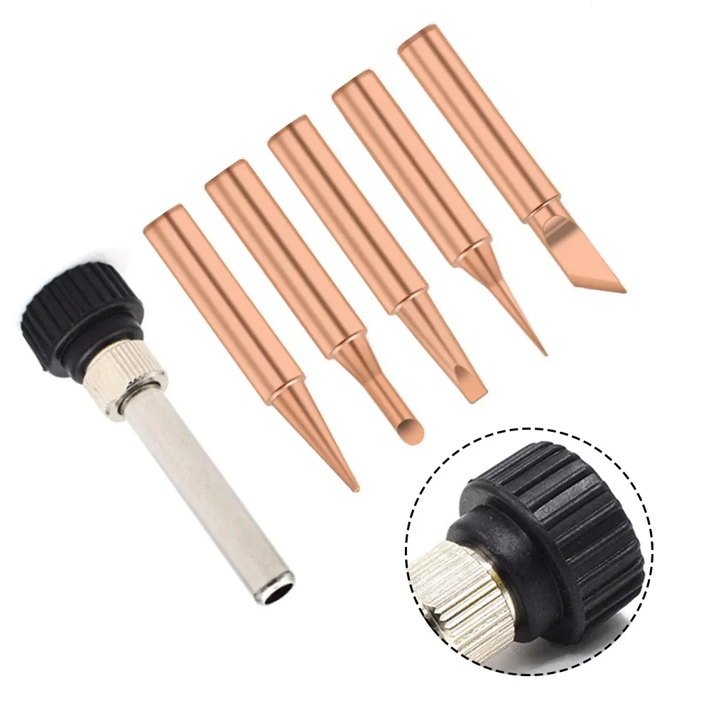 6pcs 900M-T Pure Copper Soldering Iron Tip Soldering Tip & Handle Set Welding Head Welding Tip Head Soldering Tools